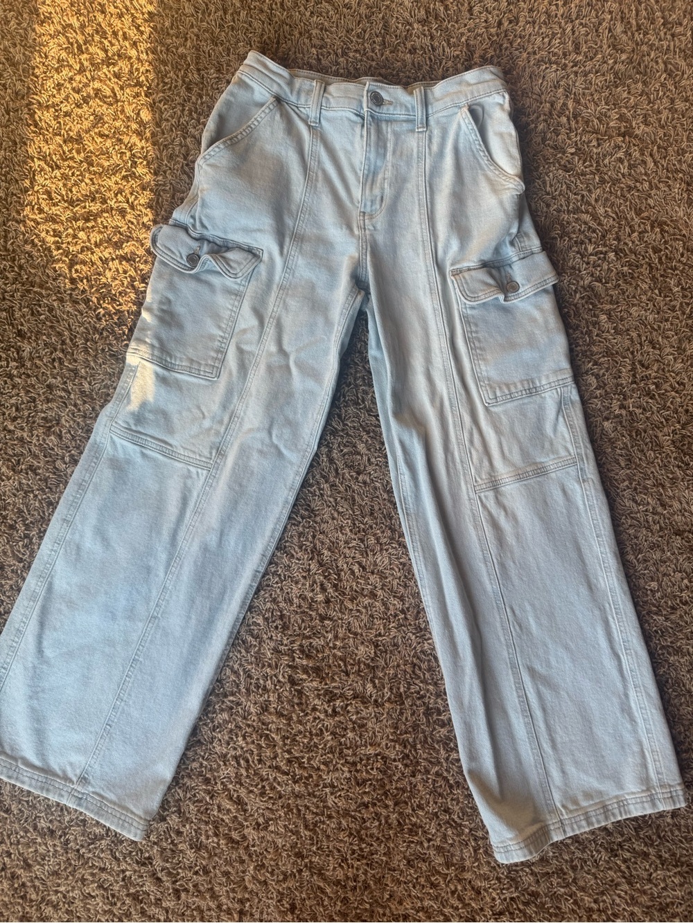 Women’s Light Blue Cargo Jeans - Wide Leg Fit